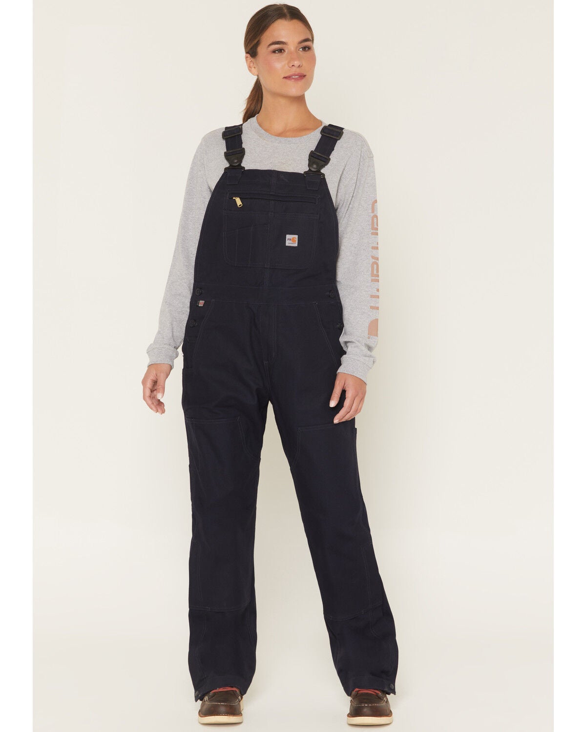 Carhartt Women's FR Rugged Flex&reg; Loose Fit Duck Bib Overalls, Navy, hi-res
