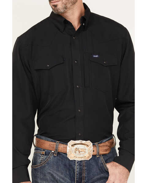 Image #3 - Wrangler Men's Solid Long Sleeve Snap Western Performance Shirt - Tall, Black, hi-res