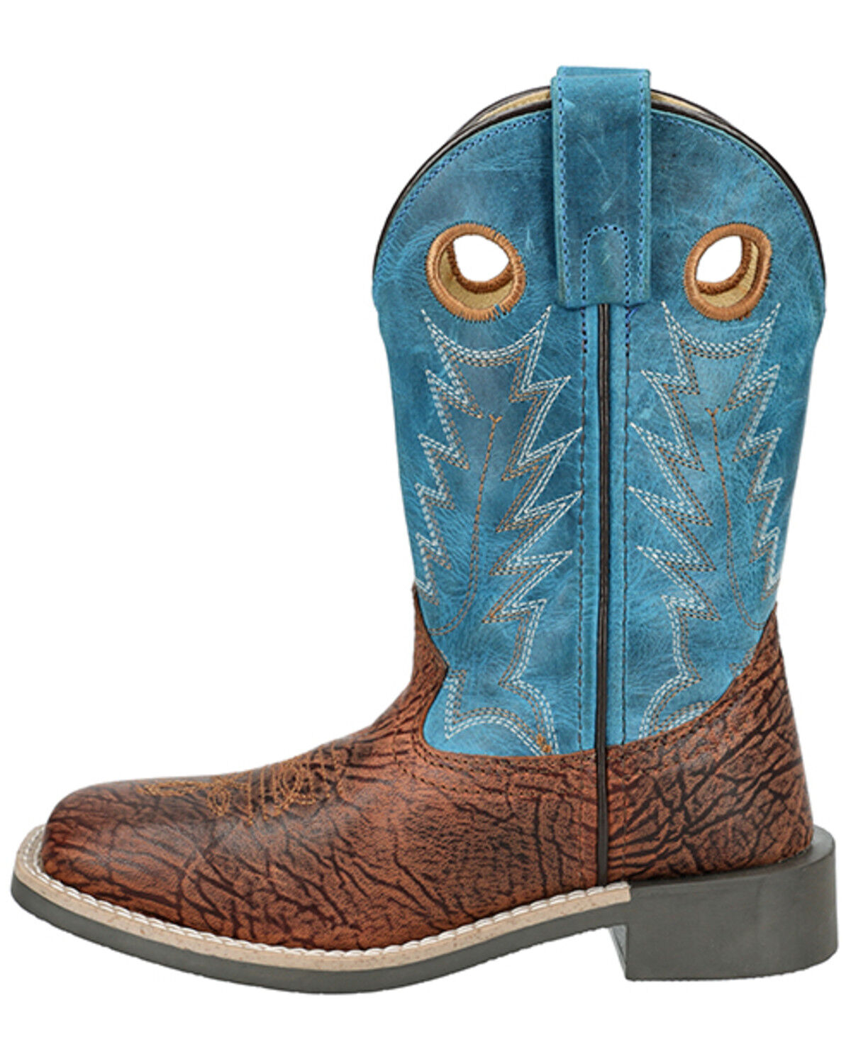 Image #3 - Smoky Mountain Boys' Frontier Western Boots - Broad Square Toe, Brown/blue, hi-res