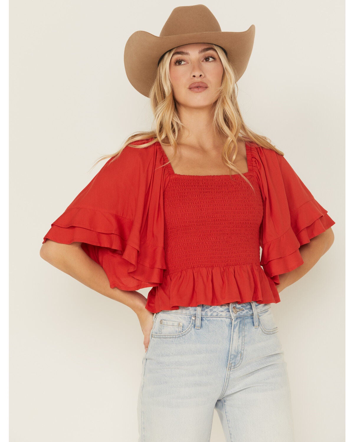 Image #2 - Shyanne Women's Ruffle Sleeve Top, Red, hi-res