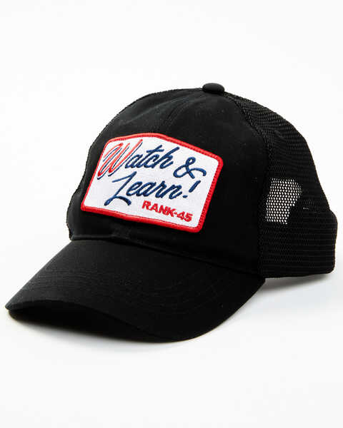Image #1 - RANK 45® Women's Watch and Learn Patch Mesh-Back Ball Cap, Black, hi-res