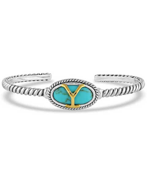Image #1 - Montana Silversmiths Women's Yellowstone Brand Oval Turquoise Bracelet, Silver, hi-res