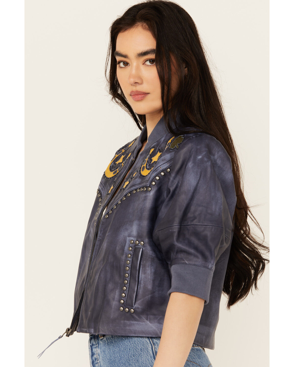 Image #2 - Double D Ranch Women's Ti-Yi-Yo Leather Jacket, Blue, hi-res
