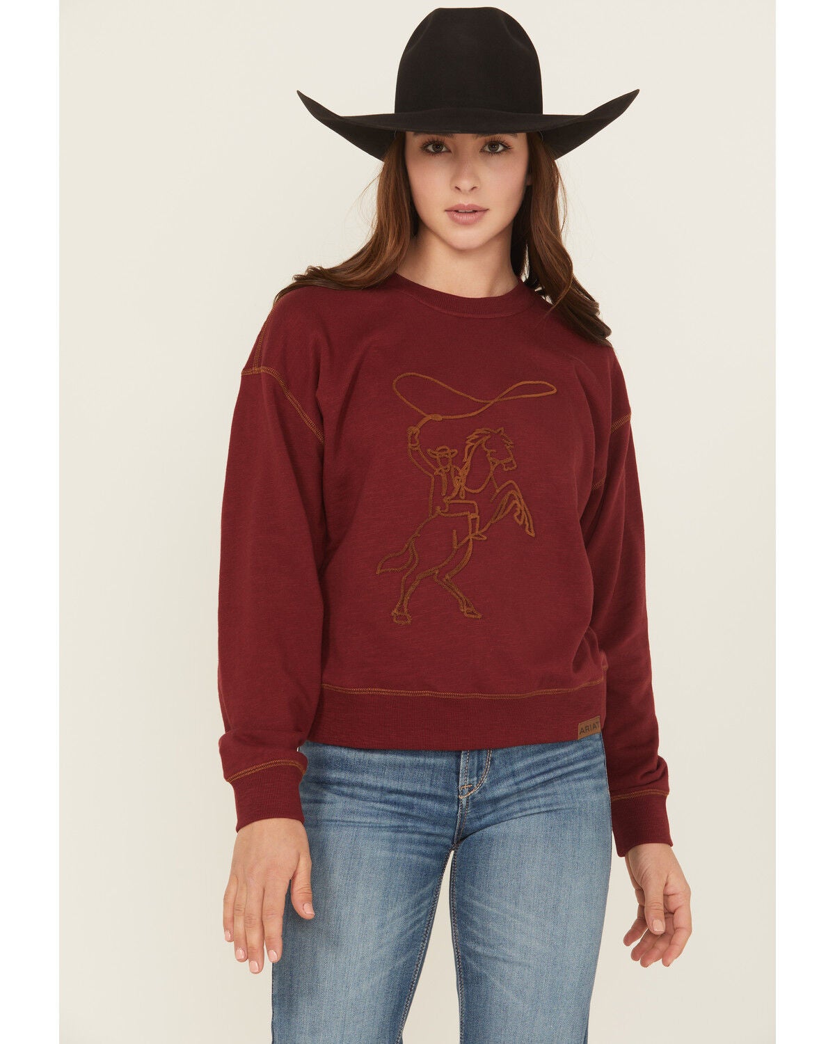 Ariat Women's Lasso Crewneck, Burgundy, hi-res