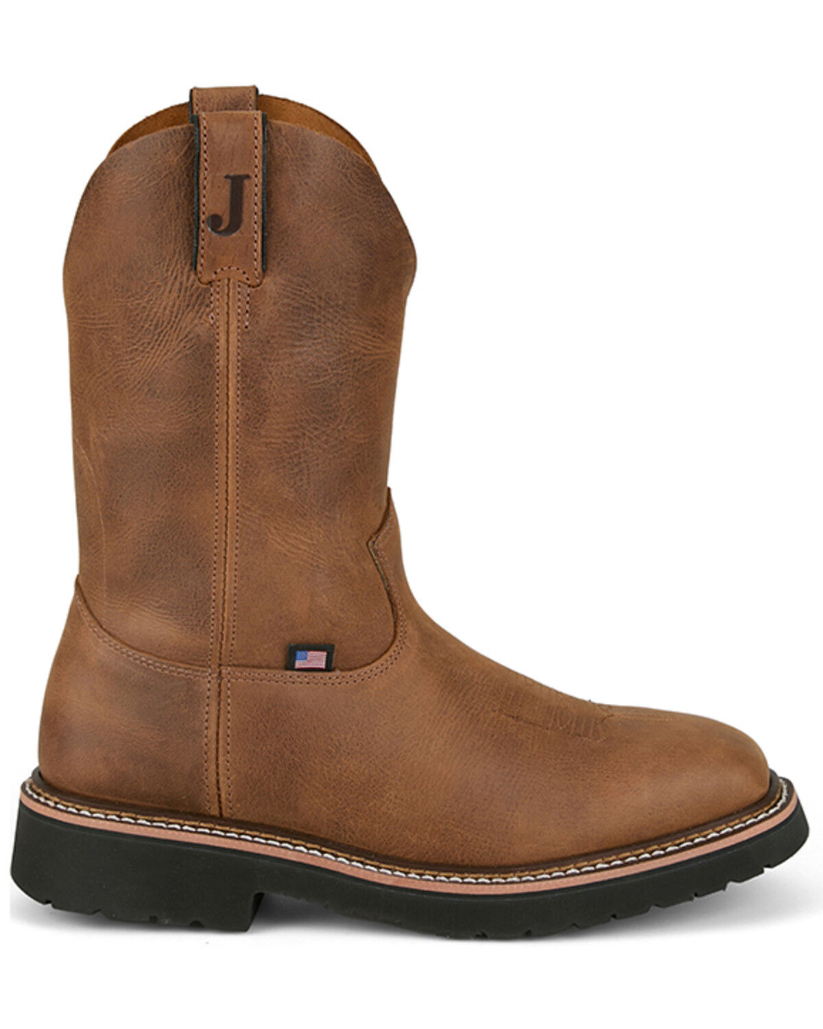 Image #2 - Justin Men's 8" Ames Pull-On Work Boots - Steel Toe, Medium Brown, hi-res