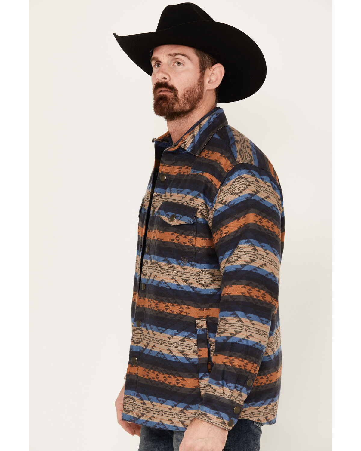 Image #2 - Ariat Men's Hartland Southwestern Snap Shirt Jacket, Navy, hi-res