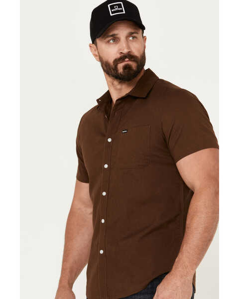 Image #2 - Brixton Men's Charter Solid Short Sleeve Button-Down Shirt, Brown, hi-res
