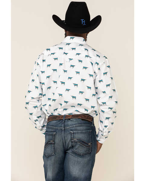 Image #4 - Rough Stock By Panhandle Men's El Toro Bull Geo Print Long Sleeve Western Shirt , White, hi-res