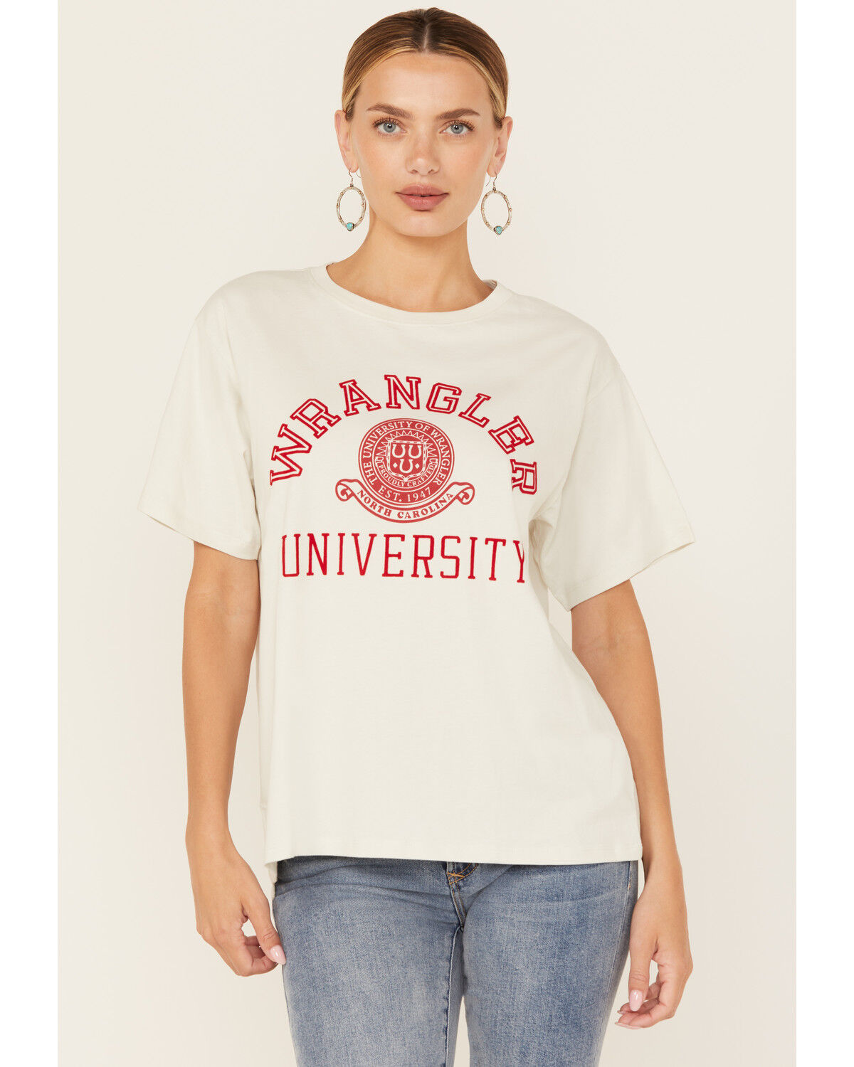 Image #1 - Wrangler Women's University Short Sleeve Graphic Tee, White, hi-res