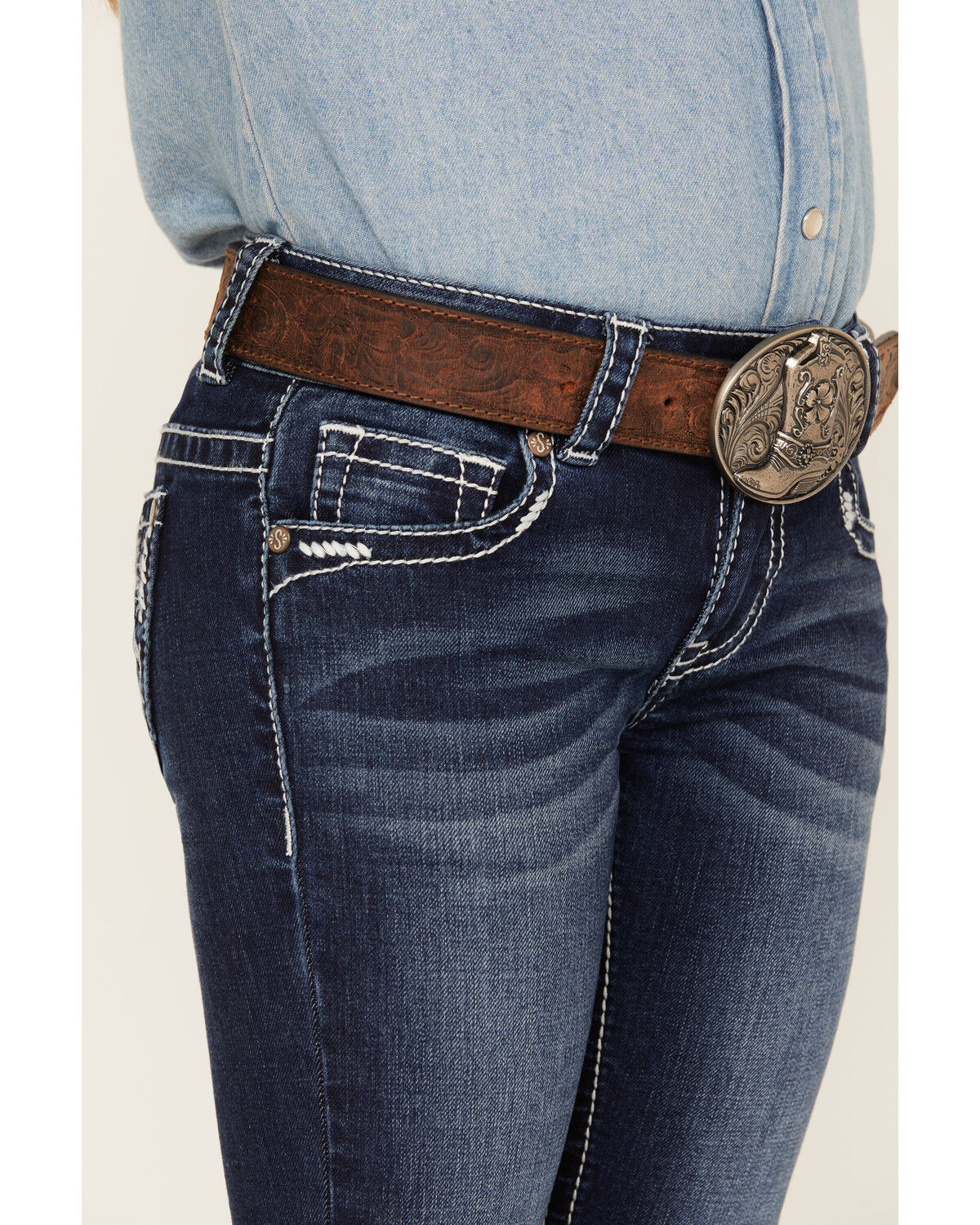 Image #2 - Shyanne Little Girls' Dark Wash Dreamcatcher Embroidered Bootcut Jeans, Blue, hi-res