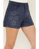 Image #2 - Rock & Roll Denim Women's High Rise Star Studded Microsuede Shorts, Navy, hi-res