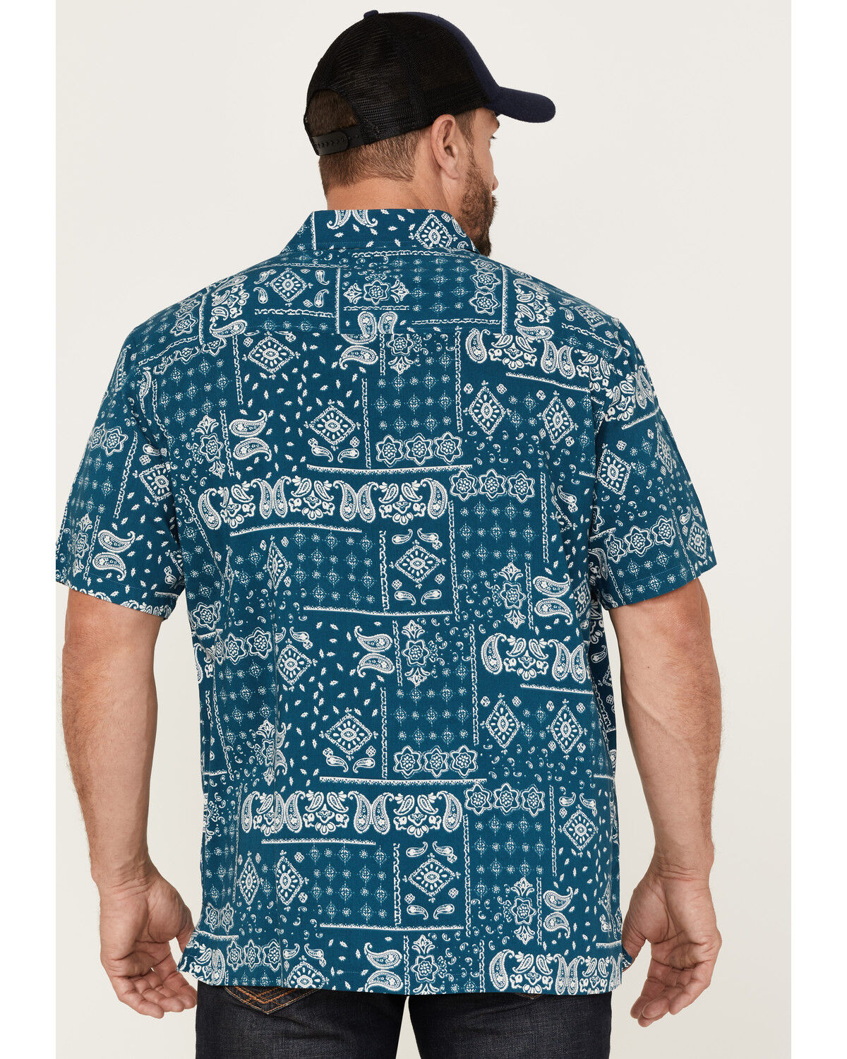 Image #4 - Gibson Men's Holler Bandana Print Short Sleeve Button-Down Western Shirt, Blue, hi-res