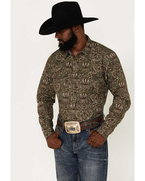 Cody James Men's Rio Sonora Paisley Print Long Sleeve Snap Western Shirt - Big & Tall, Brown, hi-res