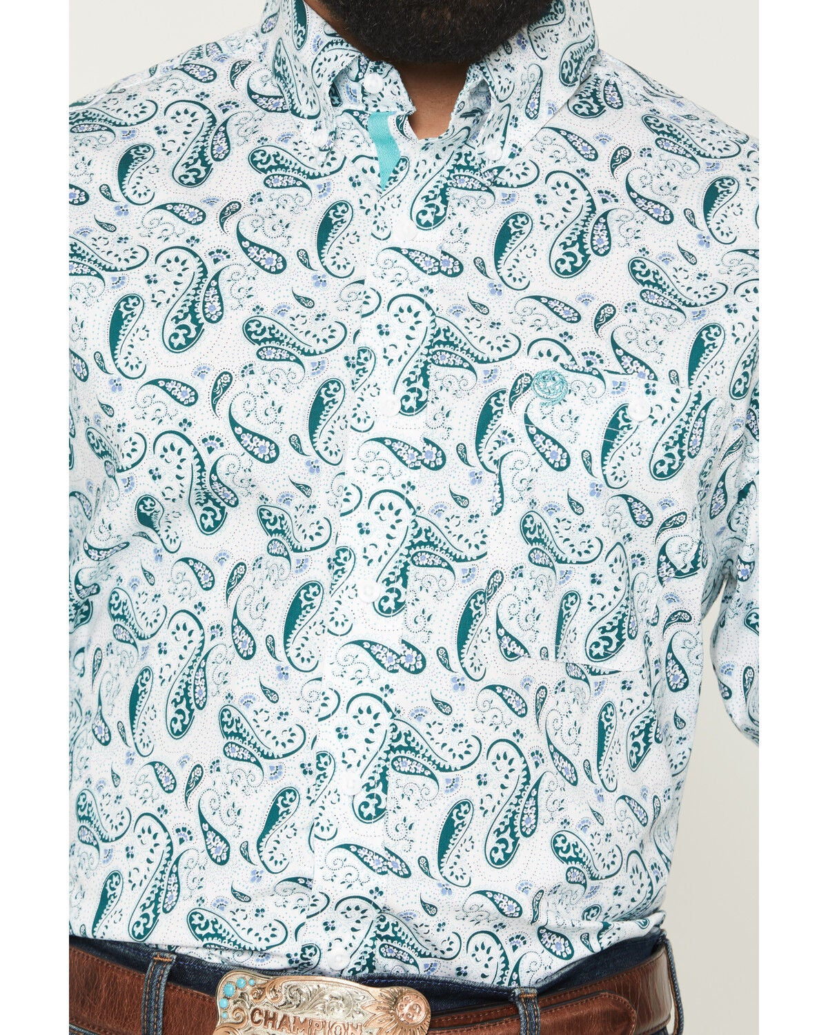 Image #3 - George Strait by Wrangler Men's Paisley Print Long Sleeve Button-Down Stretch Western Shirt - Tall, White, hi-res