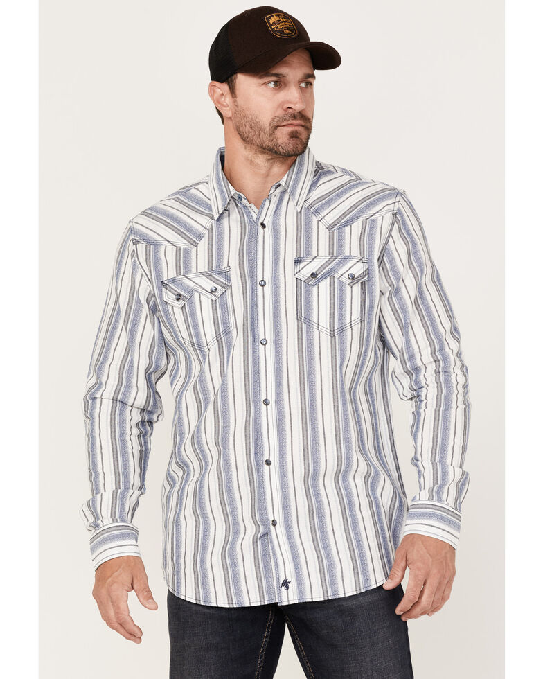 Moonshine Spirit Men's Shoshone Dobby Stripe Long Sleeve Snap Western Shirt , White, hi-res