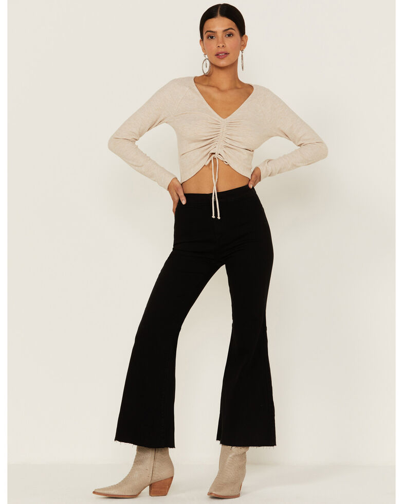 Free People Women's Youthquake Black High-Rise Crop Flare Jeans, Black, hi-res