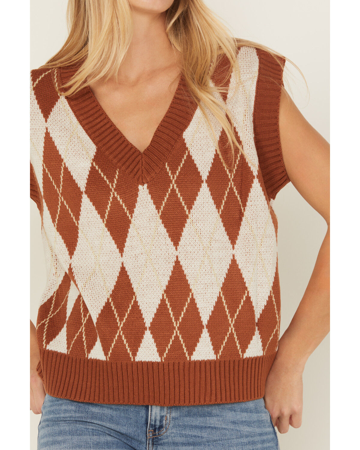 Image #3 - Sadie & Sage Women's Argyle Print Sweater Vest, Rust Copper, hi-res
