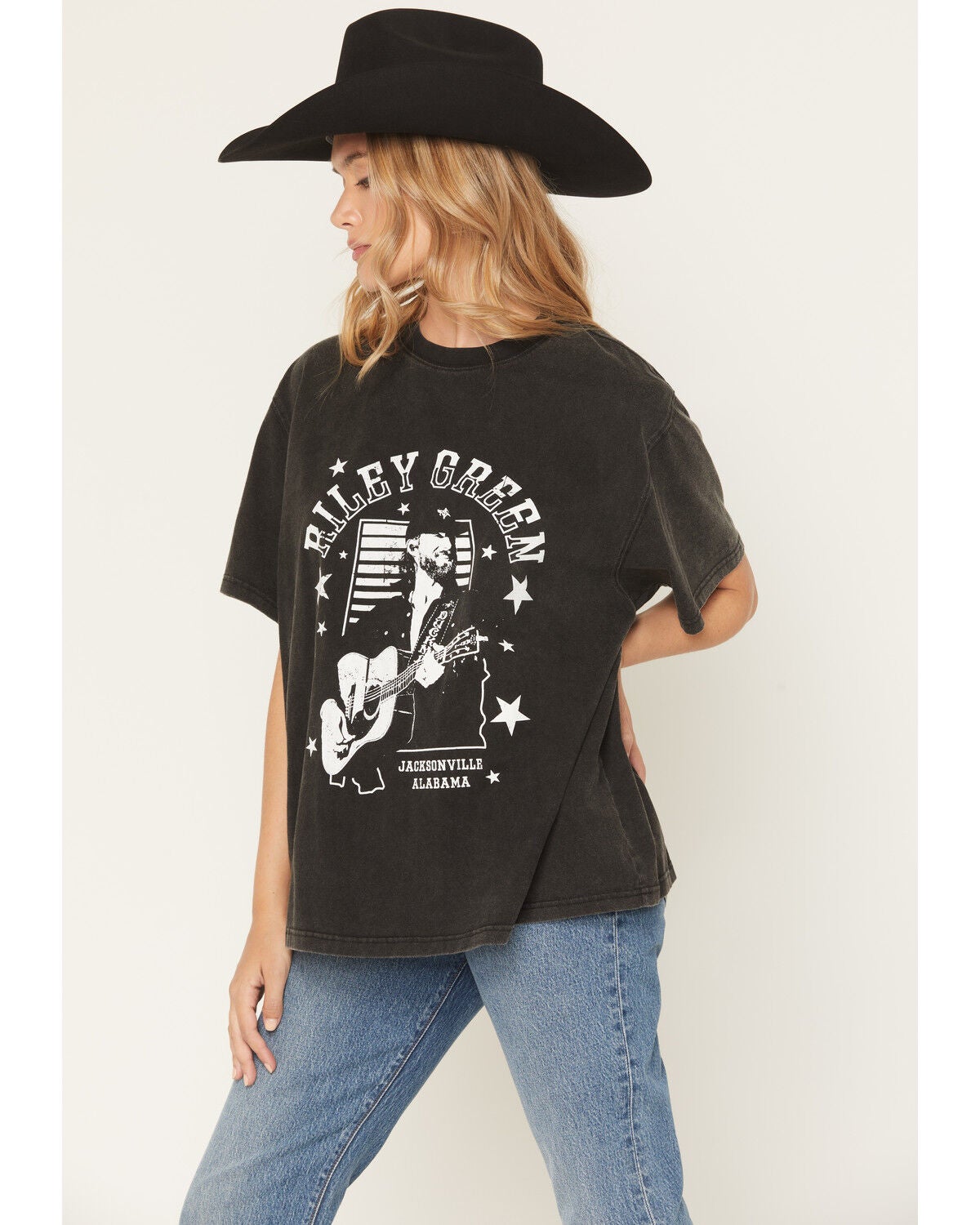 Image #2 - People of Leisure Women's Riley Green Guitar Oversized Short Sleeve Graphic Tee, Black, hi-res