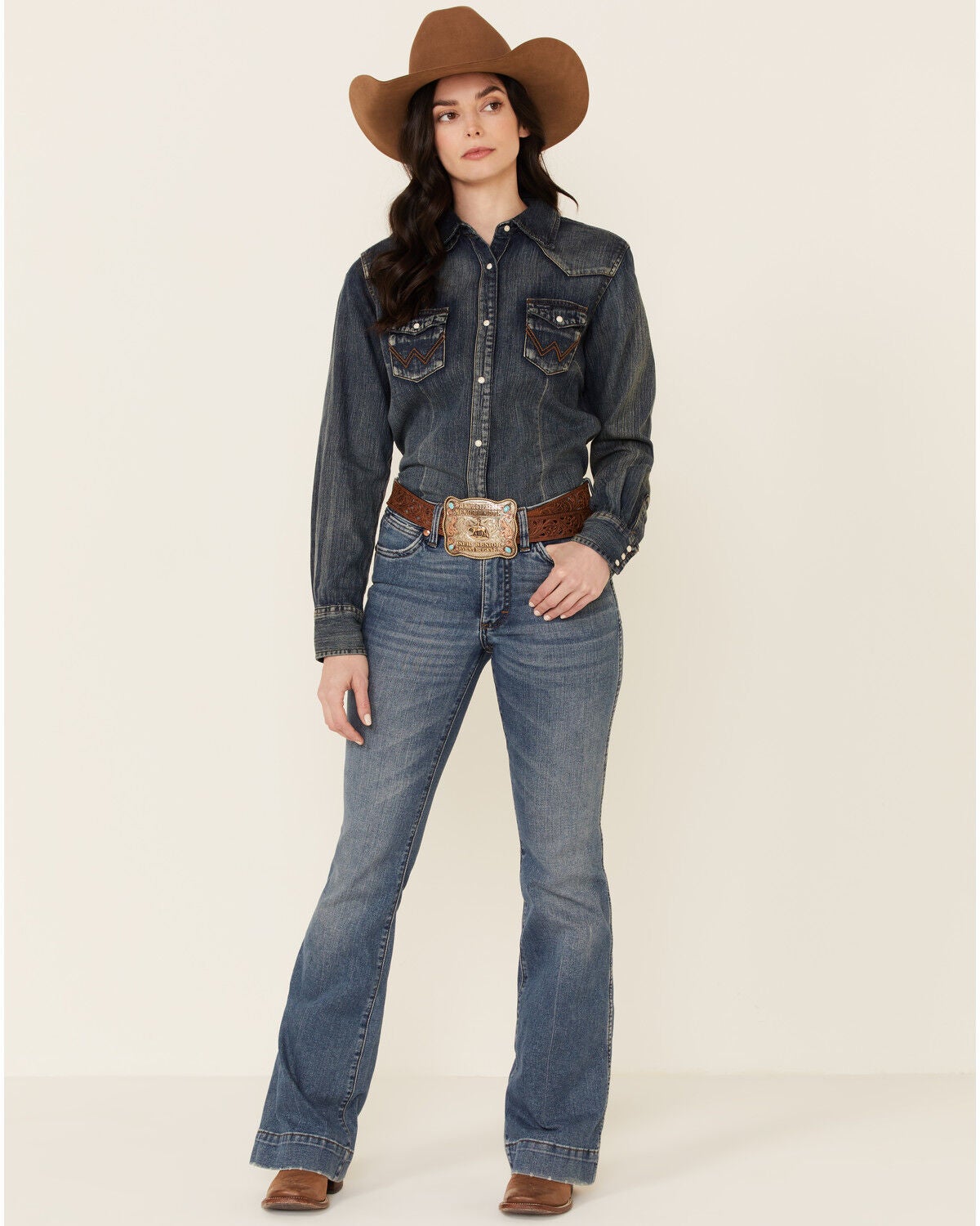 Image #3 - Wrangler Women's Long Sleeve Vintage Denim Shirt, Indigo, hi-res