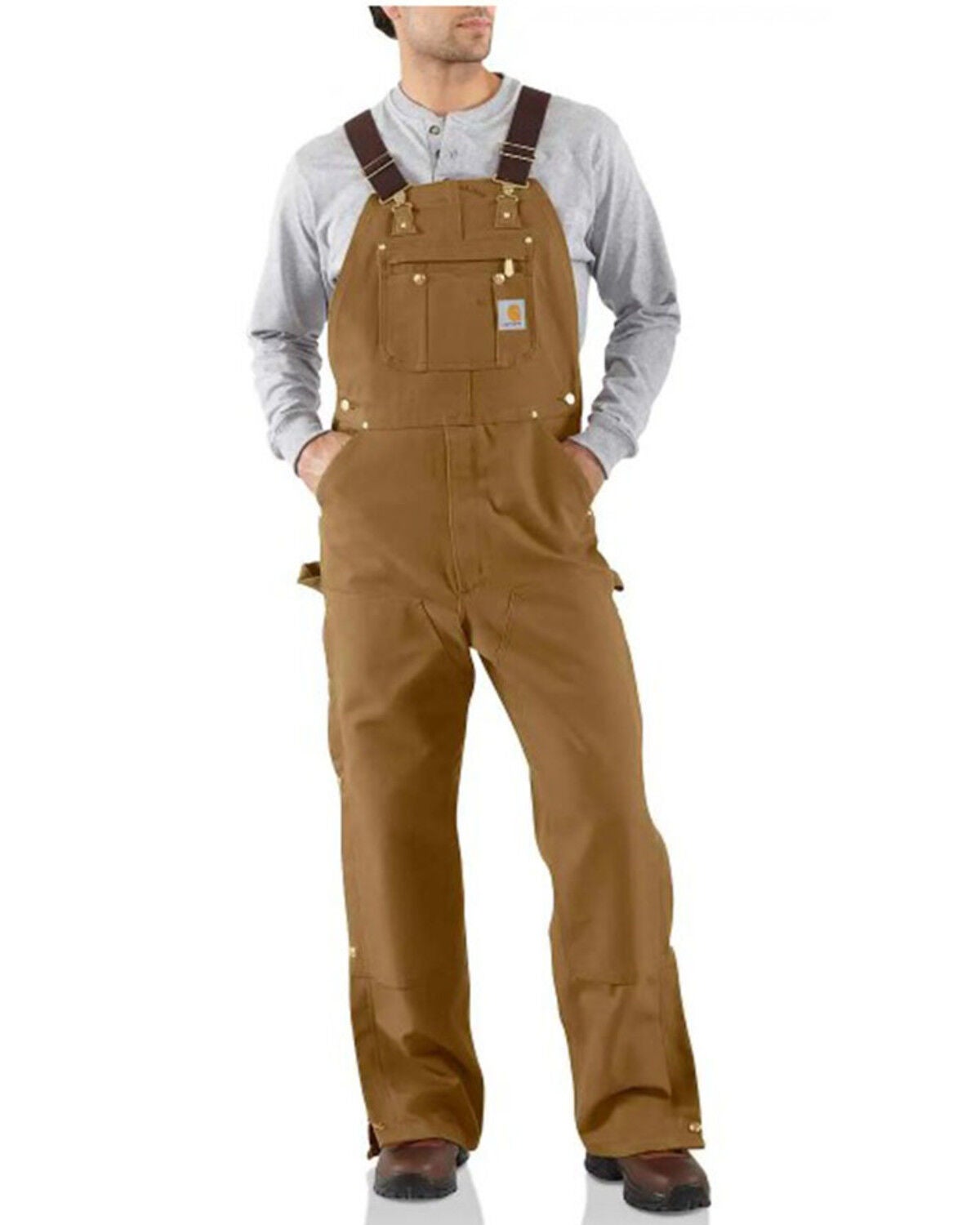 Carhartt Men's Solid Brown Zip-To-Thigh Unlined Bib Overalls - Big, Brown, hi-res