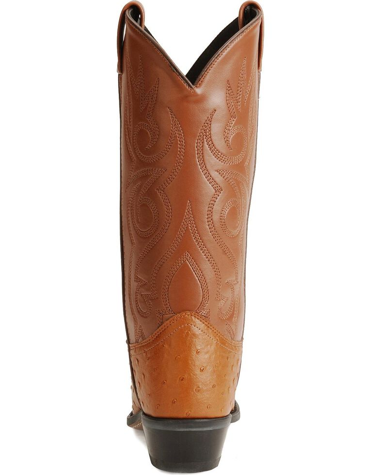 Old West Fancy Stitched Ostrich Print Cowboy Boots - Pointed Toe, Cognac, hi-res