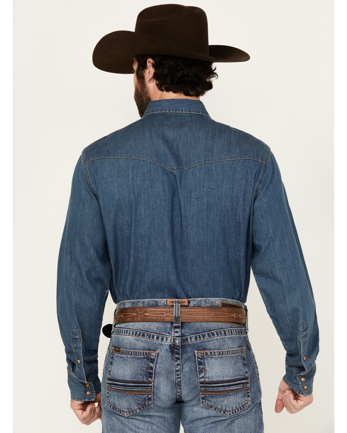 Image #4 - Wrangler Men's Dark Wash Denim Long Sleeve Snap Western Shirt, Dark Wash, hi-res