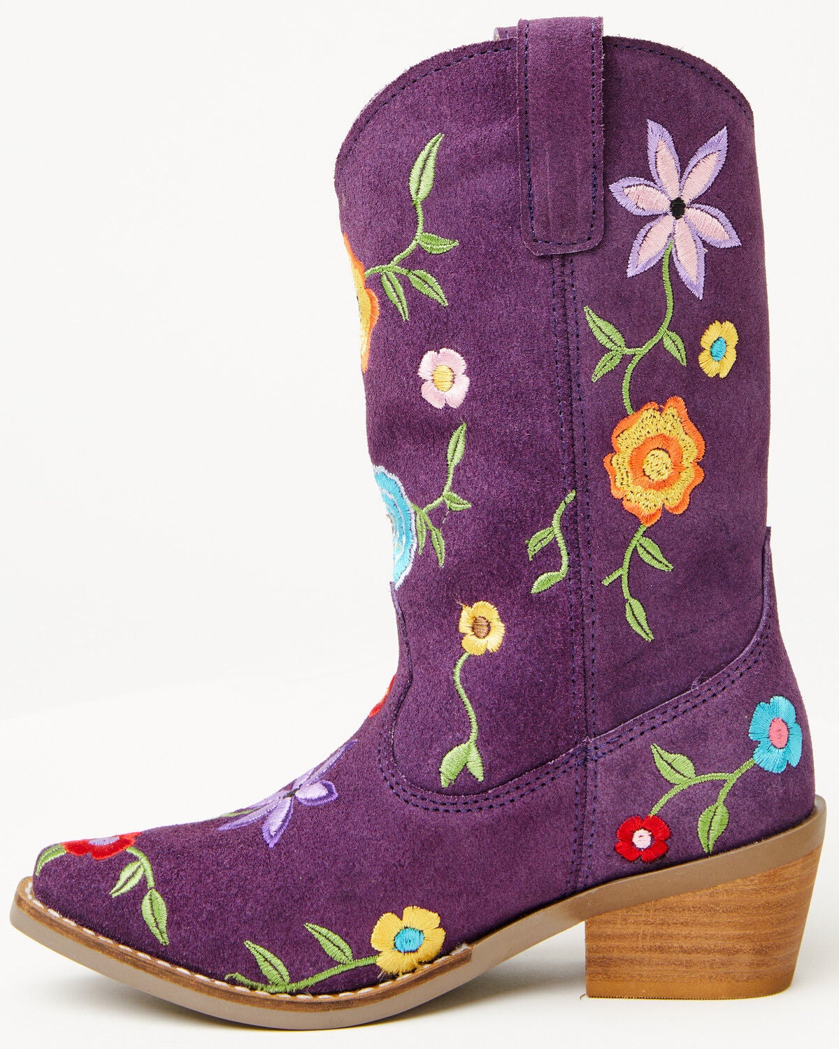 Image #3 - Dingo Girls' Flower Power Suede Western Boots - Snip Toe, Purple, hi-res