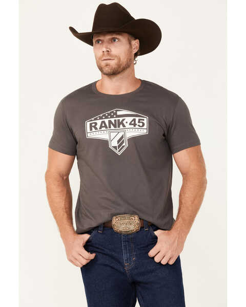 Image #1 - RANK 45® Men's Patriotic Shield Short Sleeve Graphic T-Shirt, Charcoal, hi-res