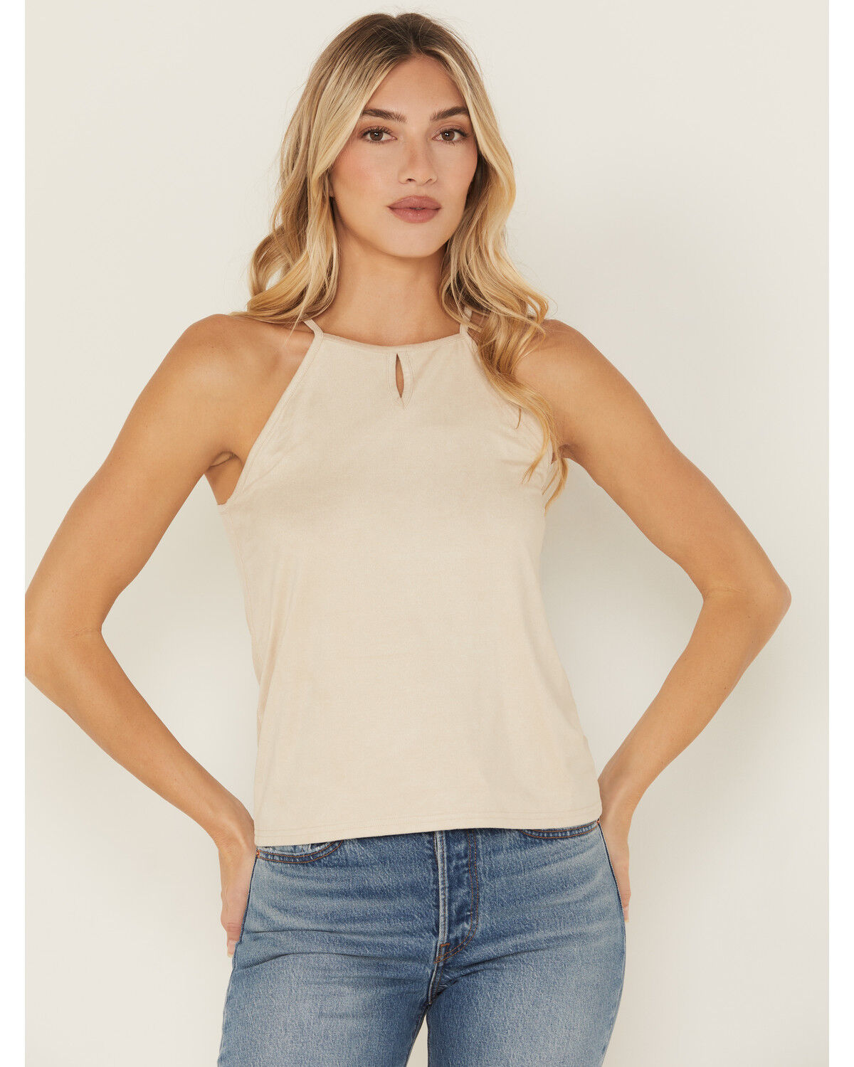 Image #1 - Shyanne Women's Faux Suede Halter Tank, Natural, hi-res