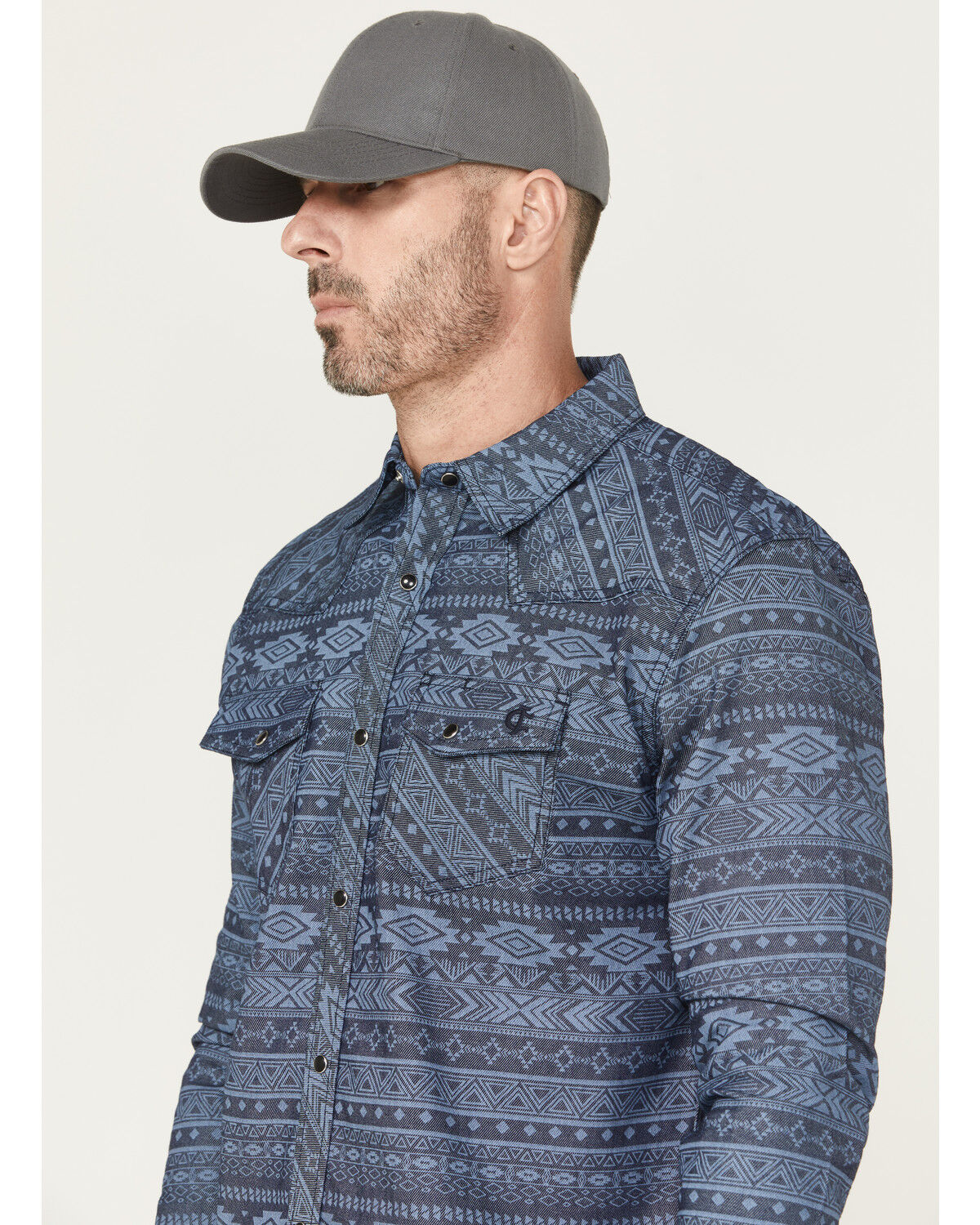 Image #2 - Cody James Men's FR Southwestern Print Lightweight Long Sleeve Snap Western Shirt, Indigo, hi-res