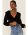 Image #1 - Saints & Hearts Women's Floral Lace Ruched Crop Top, Black, hi-res