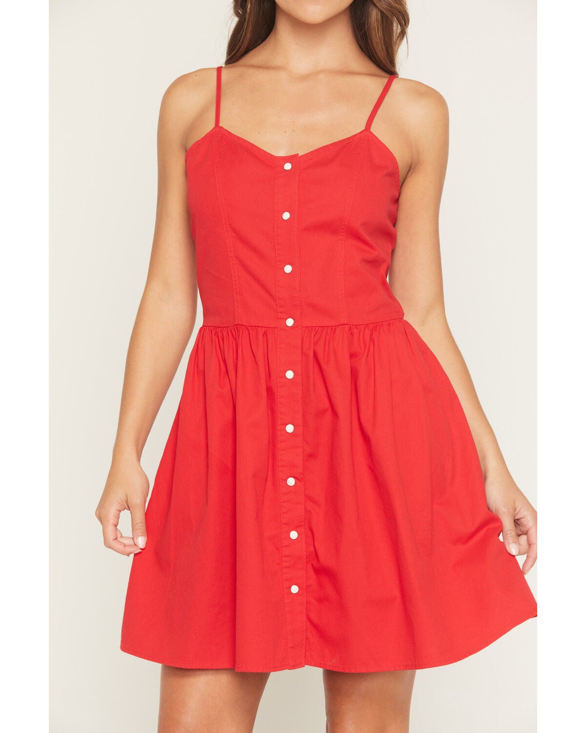 Image #3 - Wrangler Women's Sleeveless Snap Denim Mini Dress, Red, hi-res