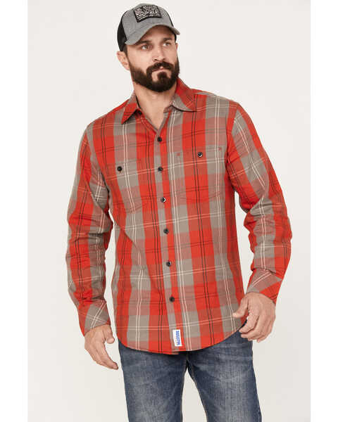Resistol Men's Stratmoor Plaid Print Long Sleeve Button Down Western Shirt, Red, hi-res