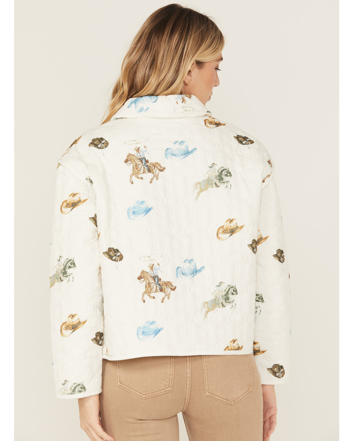 Image #3 - Blue B Women's Quilted Conversational Print Jacket, White, hi-res
