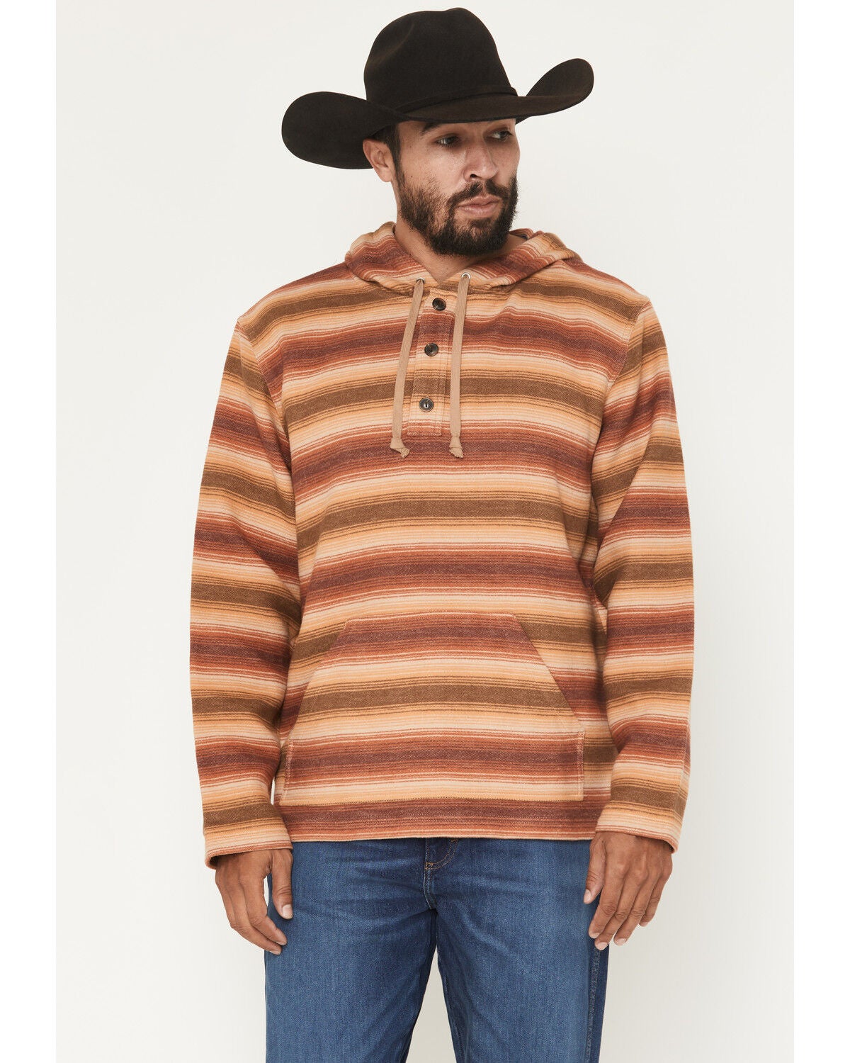 Image #1 - Pendleton Men's Driftwood Striped Print Hooded Sweatshirt, Tan, hi-res
