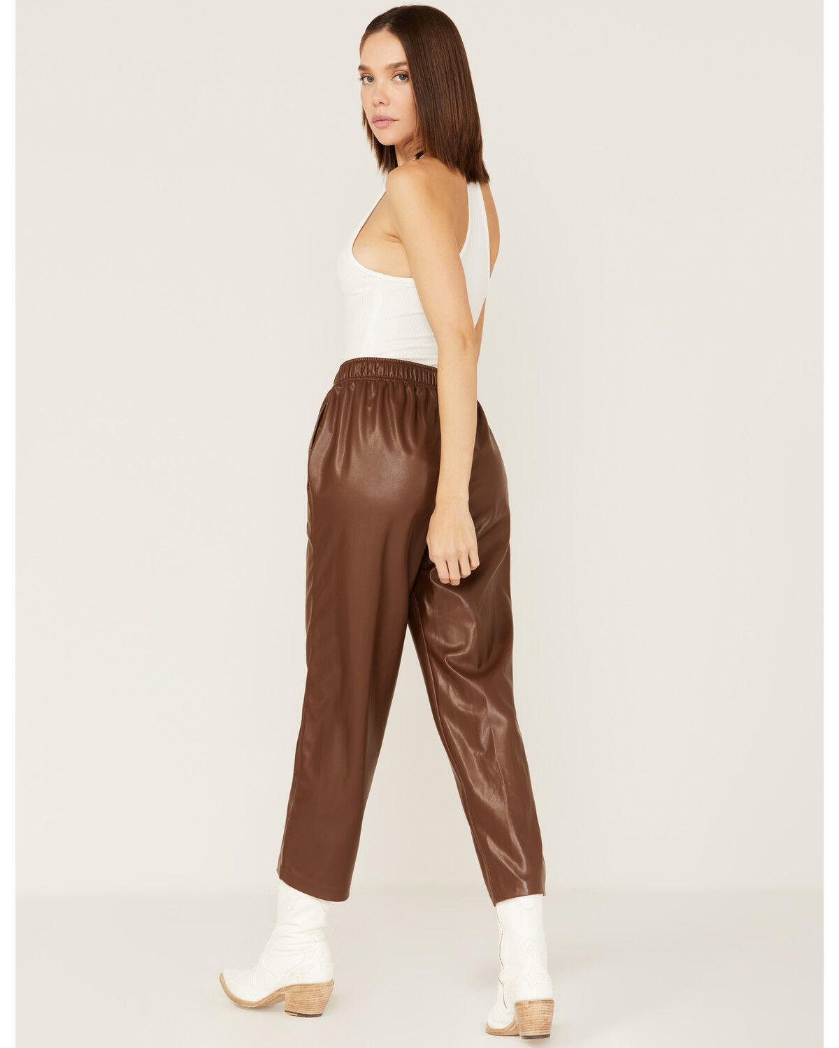 Image #3 - Ariat Women's Small Town Faux Leather Joggers, Brown, hi-res