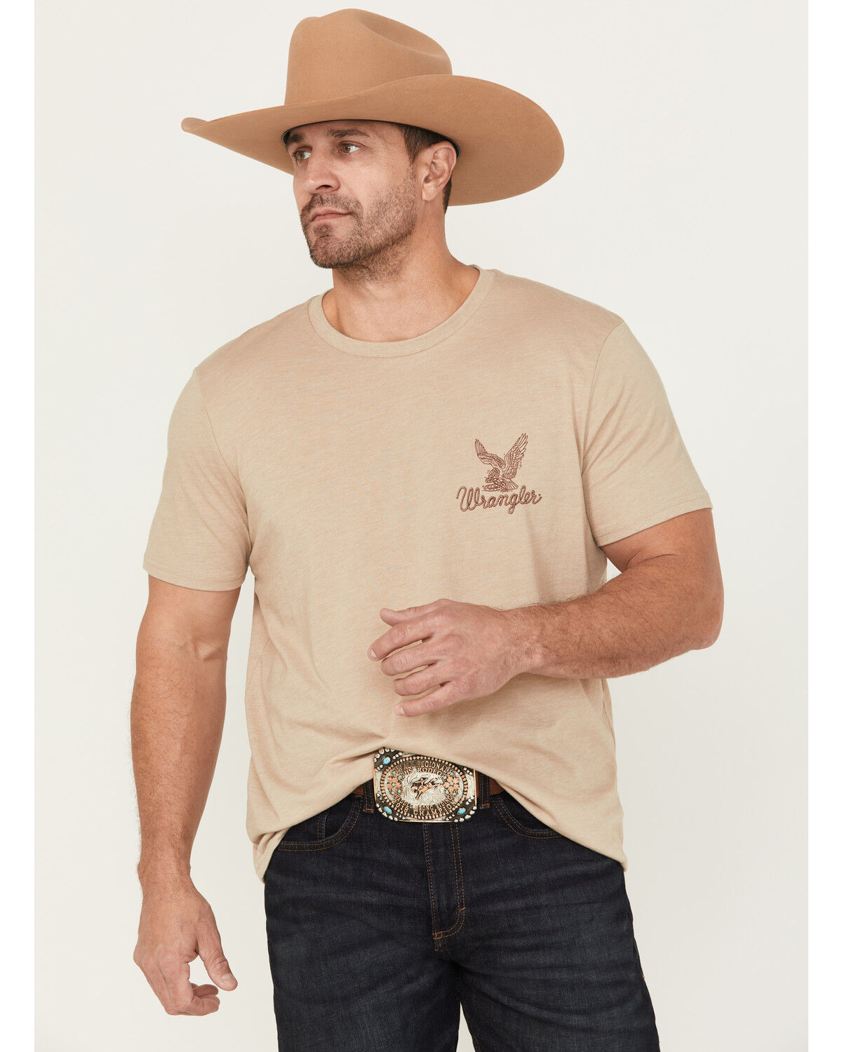 Image #2 - Wrangler Men's Eagle And Snake Logo Short Sleeve Graphic T-Shirt, Oatmeal, hi-res