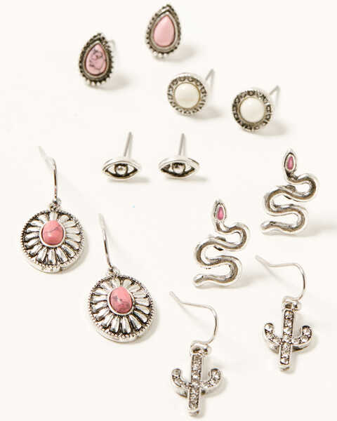 Shyanne Women's Snake And Stone Earring Set , Pink, hi-res