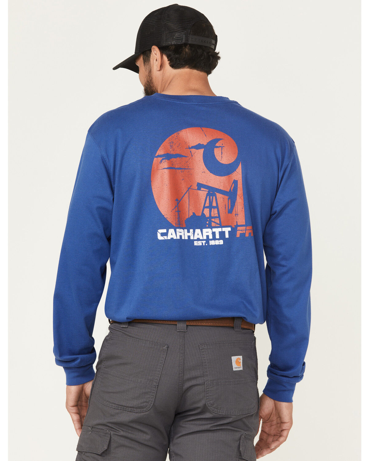 Image #1 - Carhartt Men's FR Force Loose Fit Oil Rig Lightweight Long Sleeve Work Shirt, Blue, hi-res