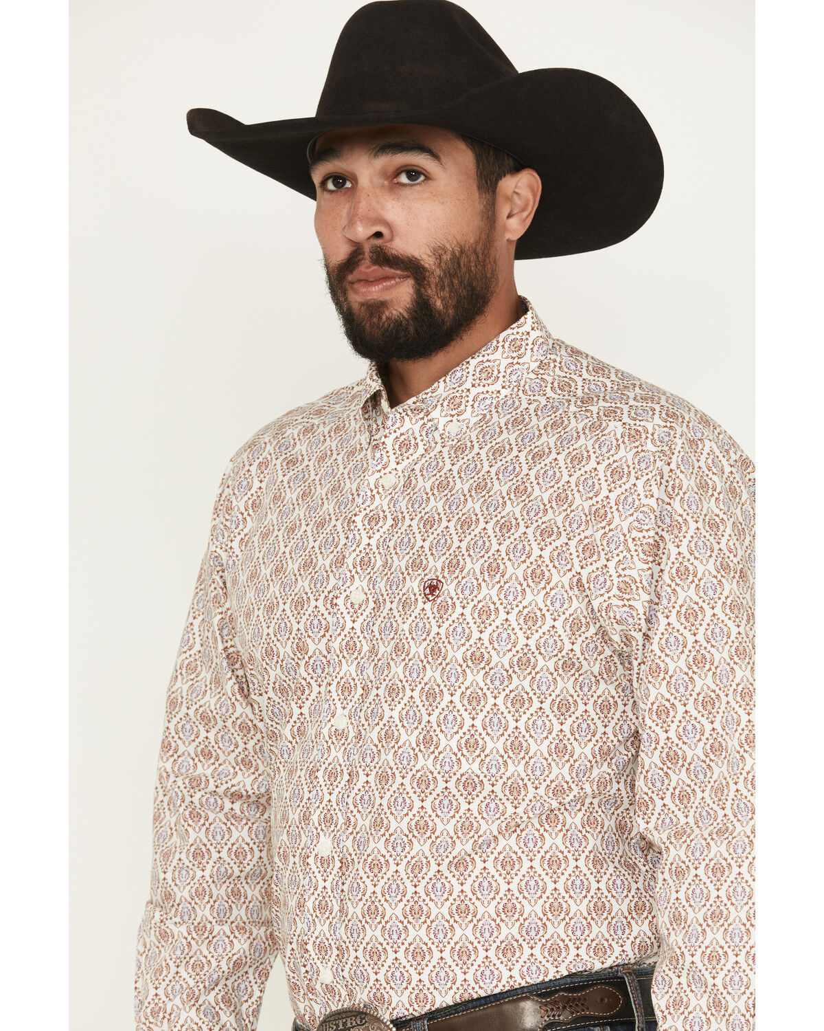 Image #2 - Ariat Men's Greely Medallion Print Long Sleeve Button-Down Western Shirt, Off White, hi-res