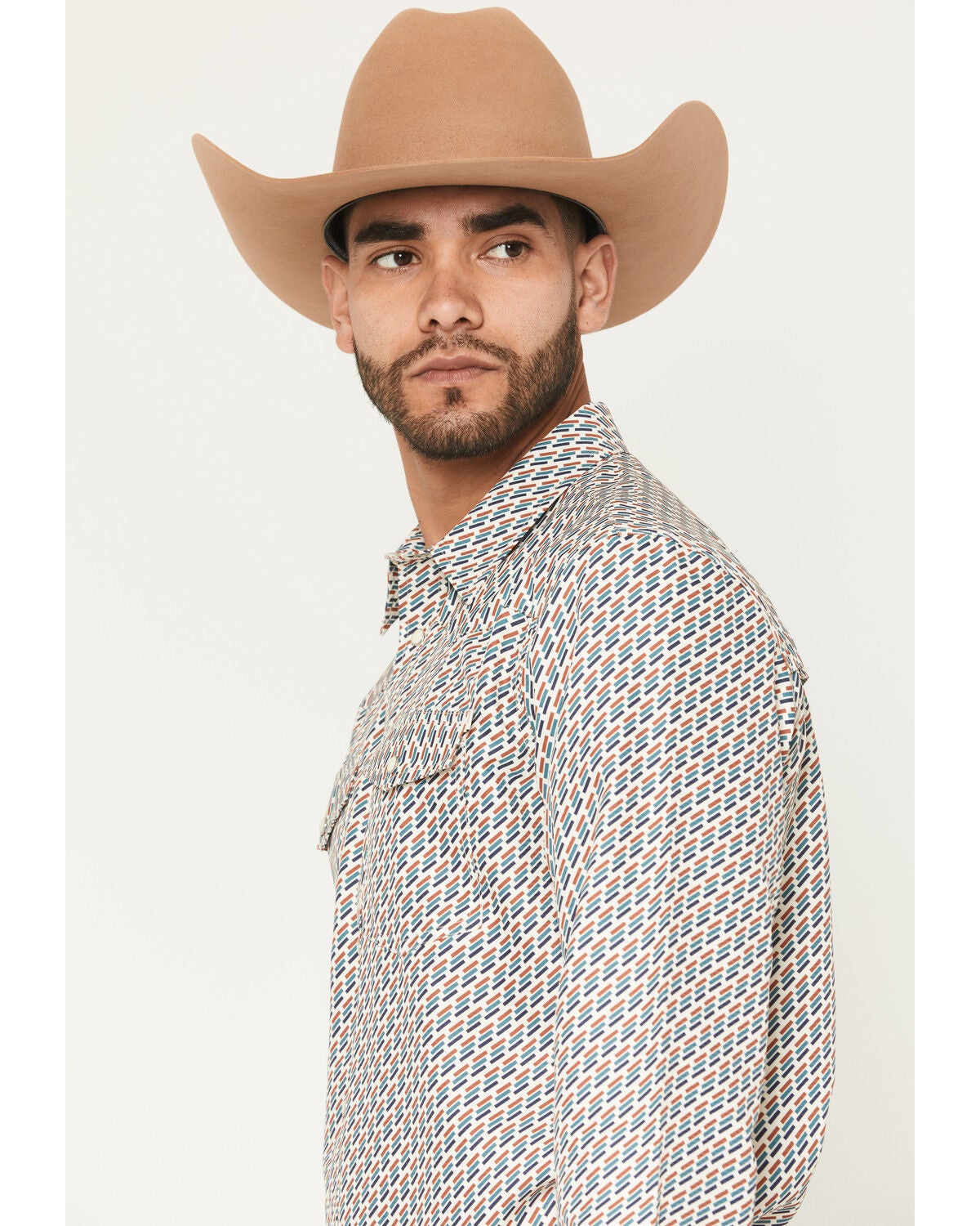 Image #2 - RANK 45&reg; Men's Geometric Fuji Print Long Sleeve Snap Performance Shirt, Sand, hi-res