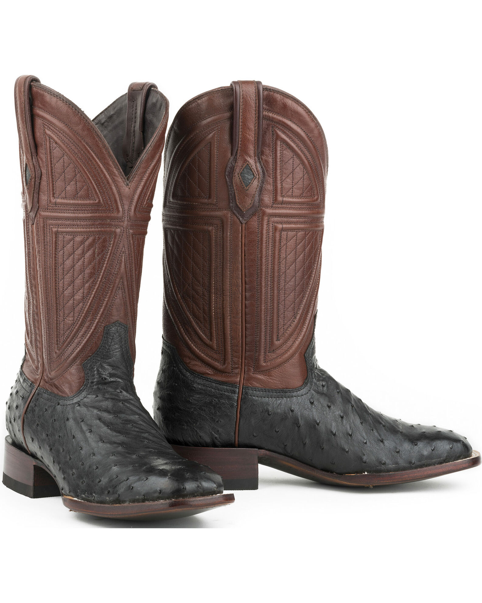 Stetson Men s Black Full Ostrich Western Boots Square Toe