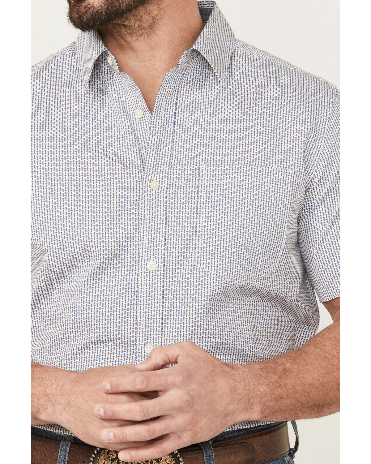 Image #3 - Cody James Men's Salt Lake Geo Print Short Sleeve Button-Down Stretch Western Shirt, White, hi-res
