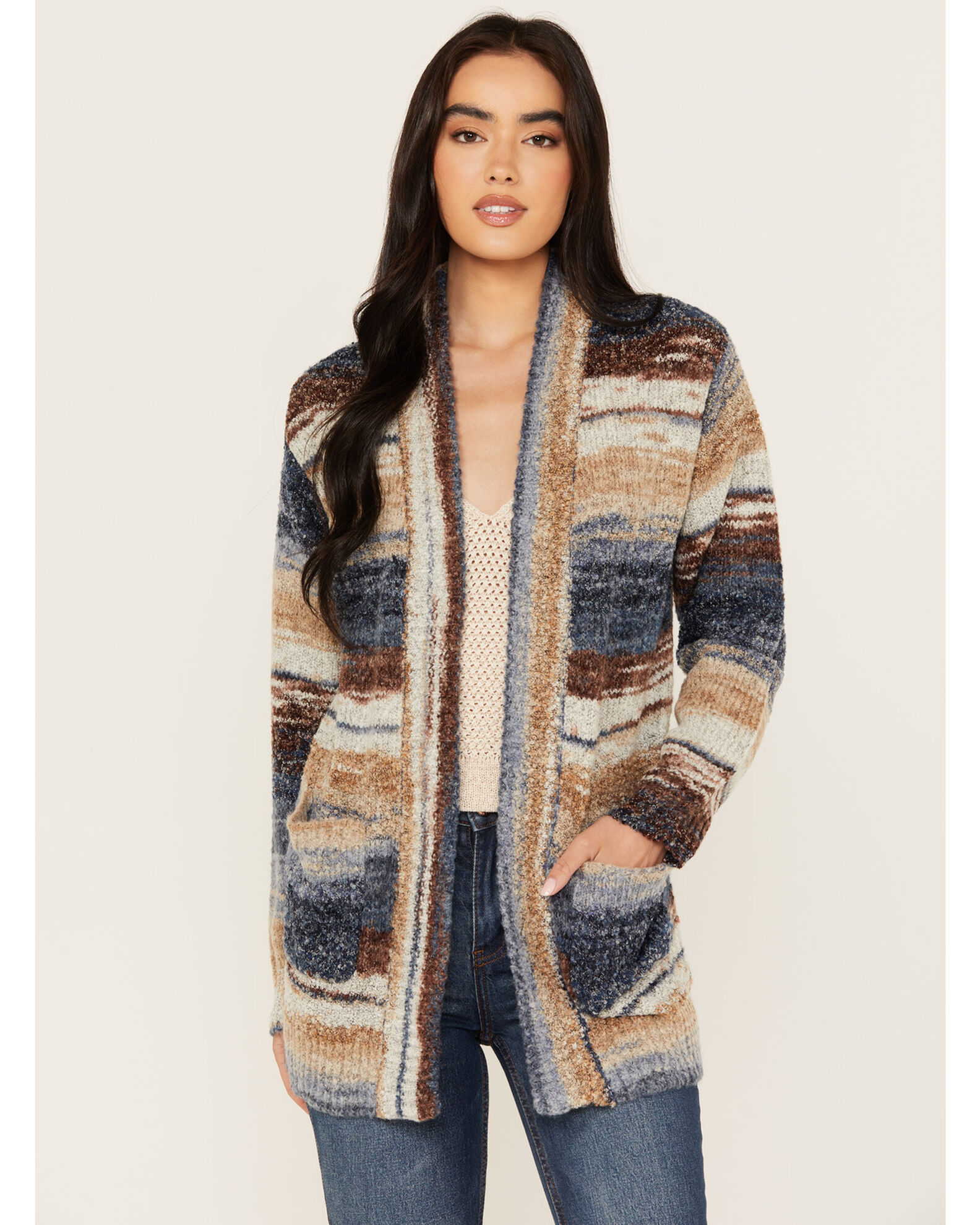 Womens striped discount cardigan sweater