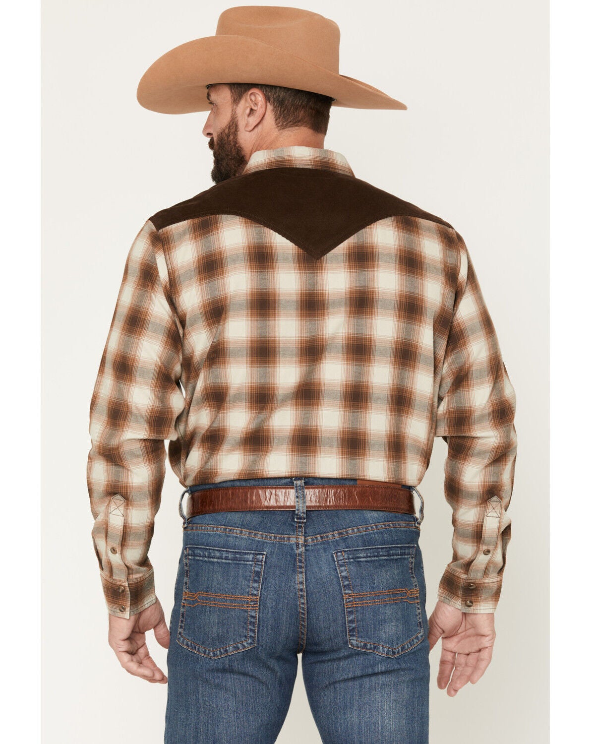 Image #4 - Cody James Men's Mad Plaid Print Corduroy Long Sleeve Snap Western Shirt - Big, Tan, hi-res