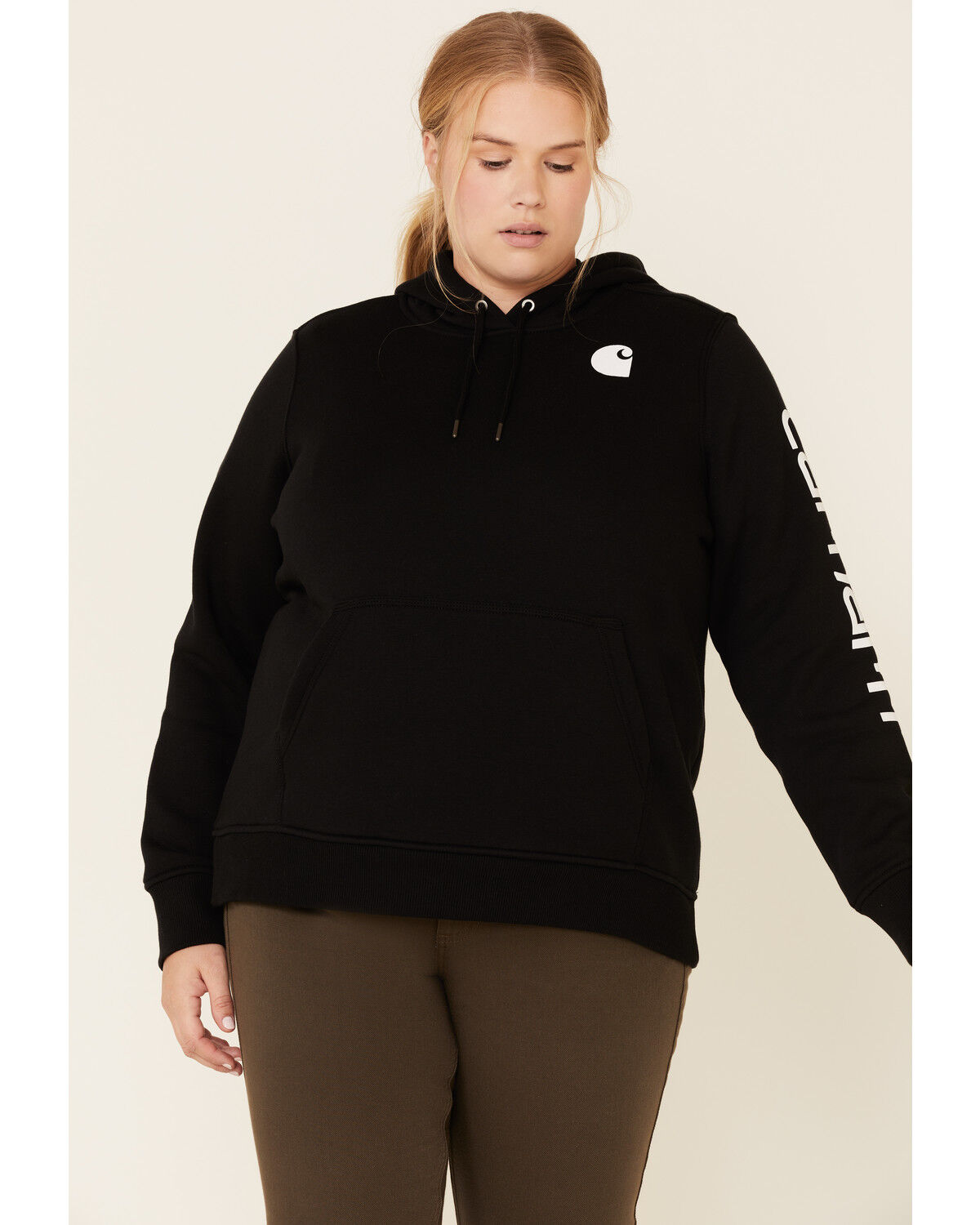 Image #3 - Carhartt Women's Black Clarksburg Sleeve Logo Hooded Sweatshirt - Plus, Black, hi-res
