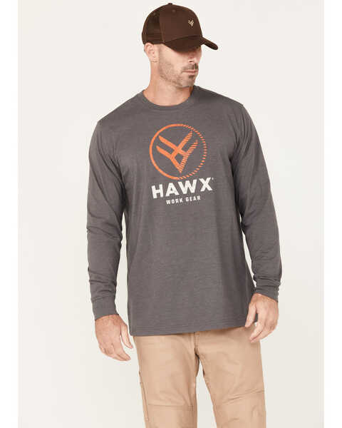 Hawx Men's Stam Logo Long Sleeve Graphic Work T-Shirt, Charcoal, hi-res