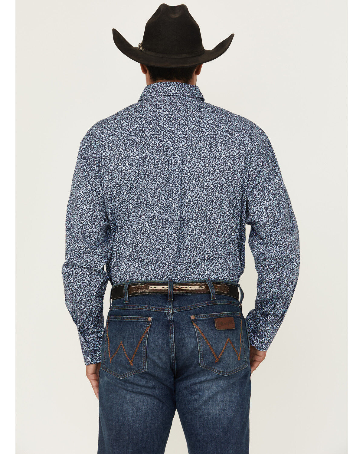 Image #4 - George Strait by Wrangler Men's Floral Print Long Sleeve Button-Down Stretch Western Shirt, Blue, hi-res