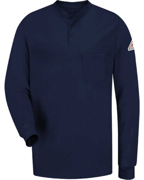 Image #1 - Bulwark Men's FR Tagless Henley Shirt , Navy, hi-res