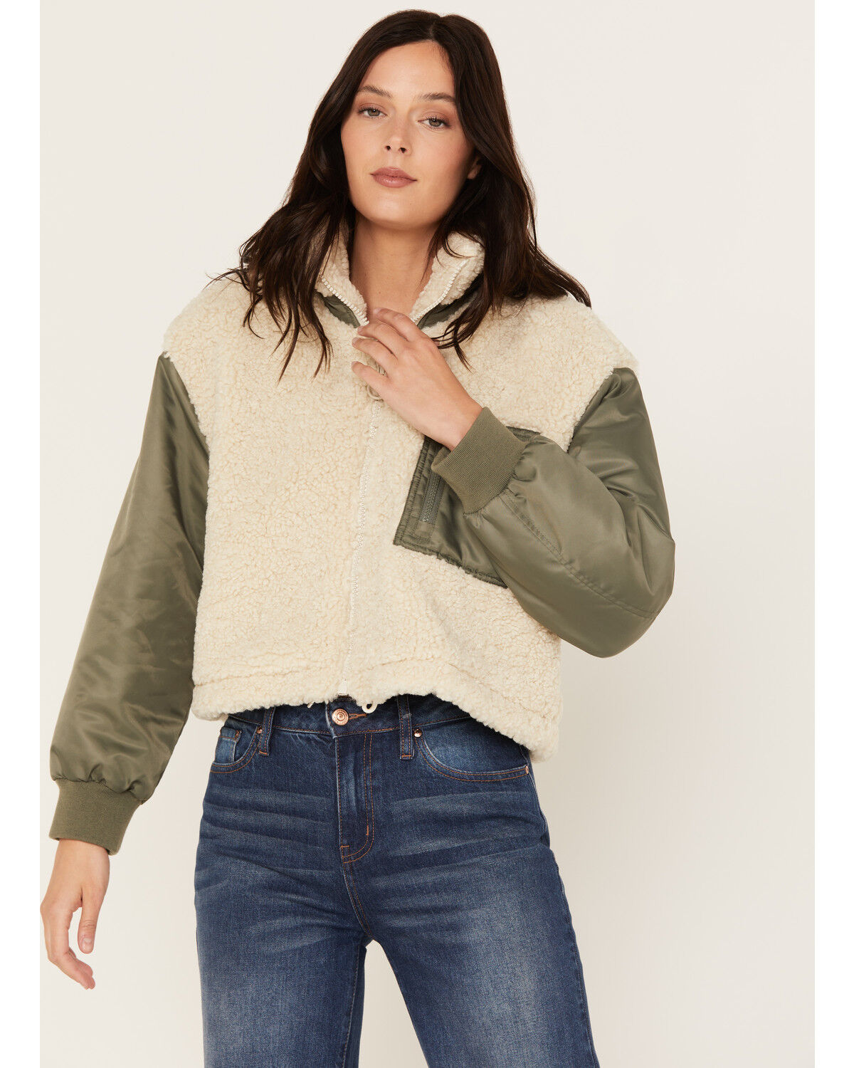 Image #1 - Cleo + Wolf Women's Zip-Up Cropped Jacket, Sand, hi-res